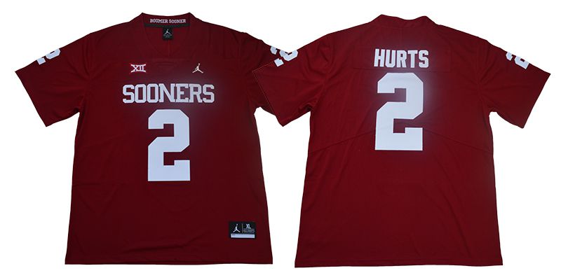 Men Oklahoma Sooners 2 Hurts Jordan Red NCAA Jerseys